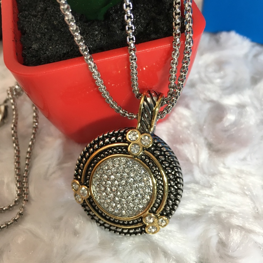 Emma Skye Double Strand, 2-tone Crystal Disc Pendant w/17” chain